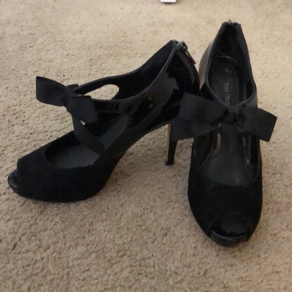 White House Black Market Shoes - WHBM Suede and Patten Leather Peep Toe Pump